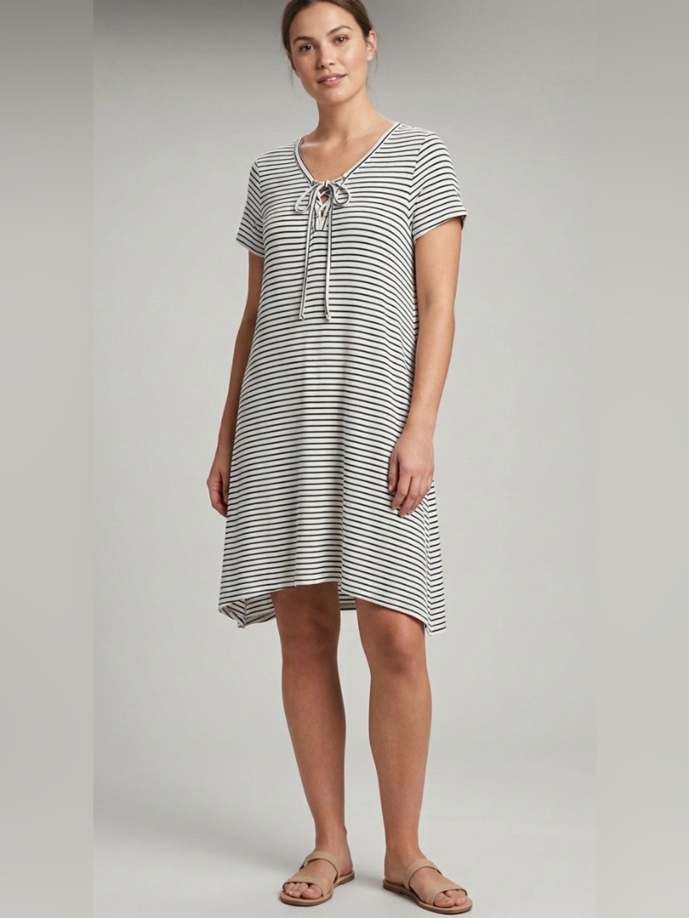 Old Navy lace neck white & blue striped t-shirt casual plus dress XXL